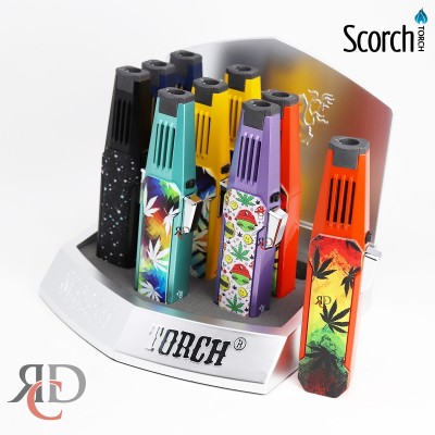 SCORCH TORCH TURBO PENCIL TORCH W/ HOLD BUTTON ASST. DESIGNS & COLORS  - STDS89 9CT/ DISPLAY